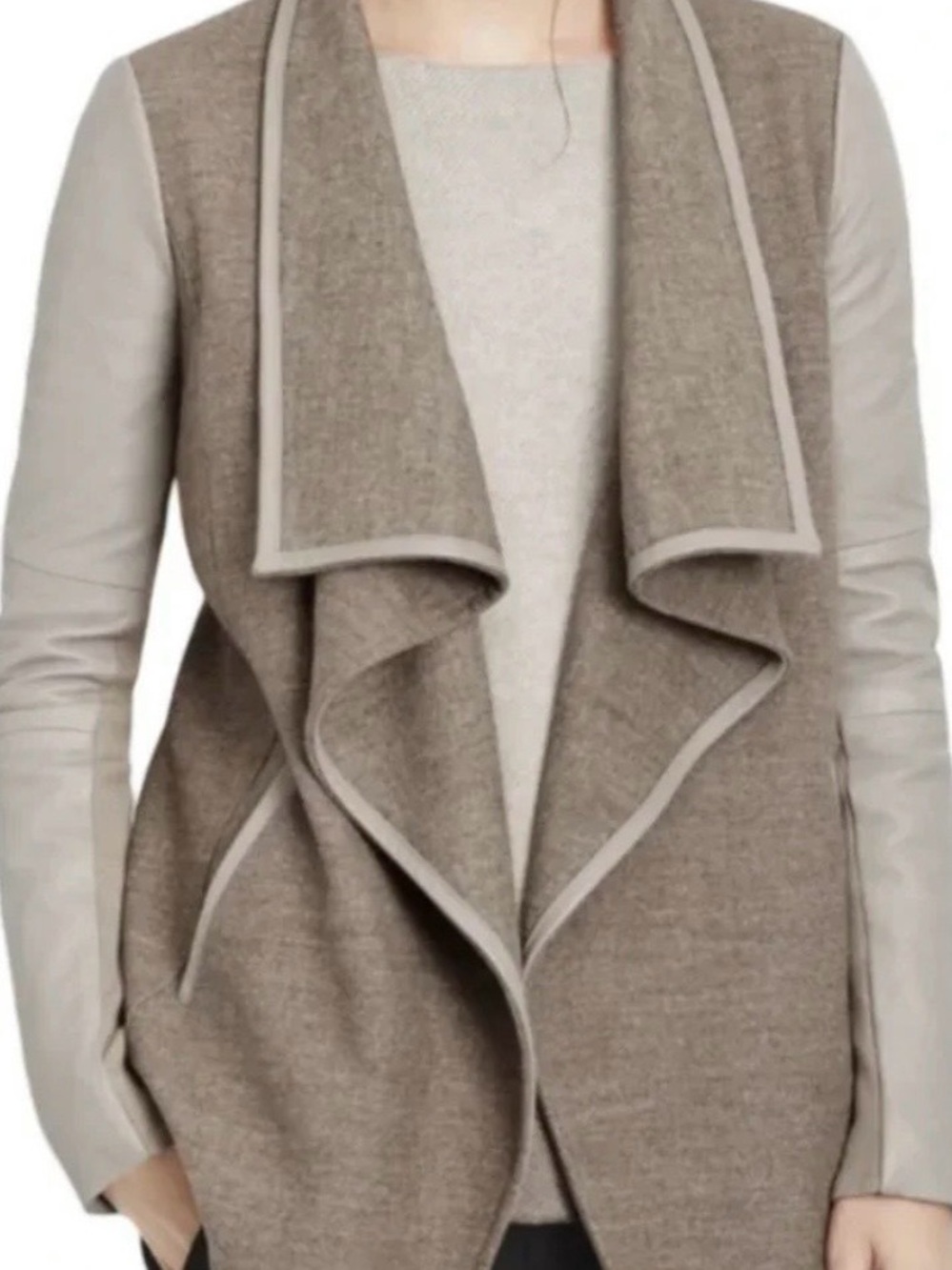 Vince Wool Mix Lamb leather trim cardigan